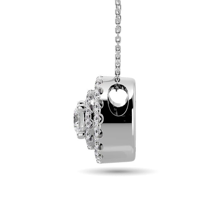 Diamond Round Cut Double Halo Pendant 3/8 Ct.tw in 14K White Gold
