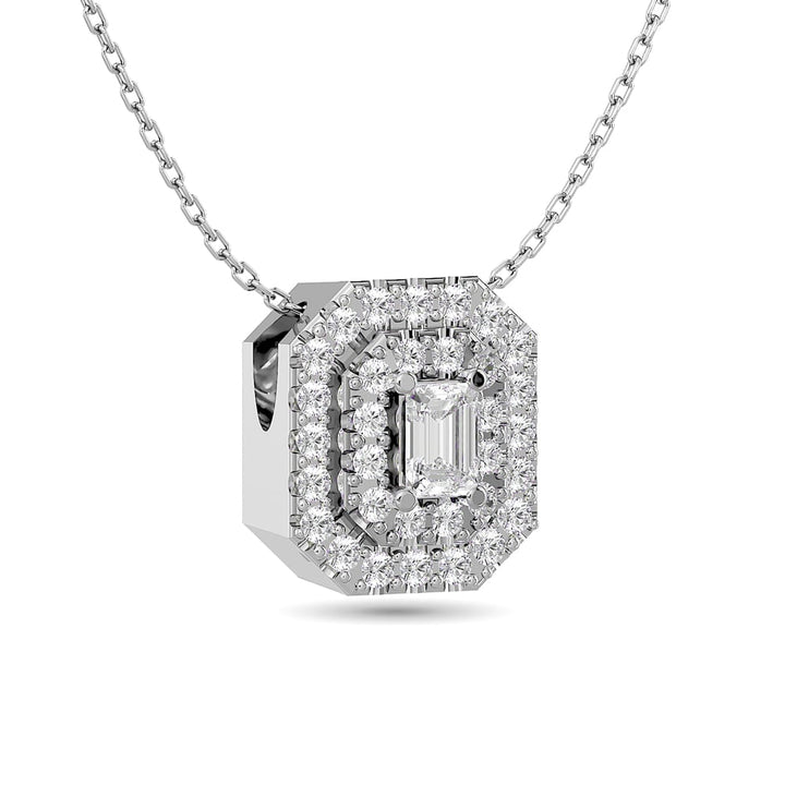 Diamond Emerald Cut Double Halo Pendant 3/8 Ct.tw in 14K White Gold