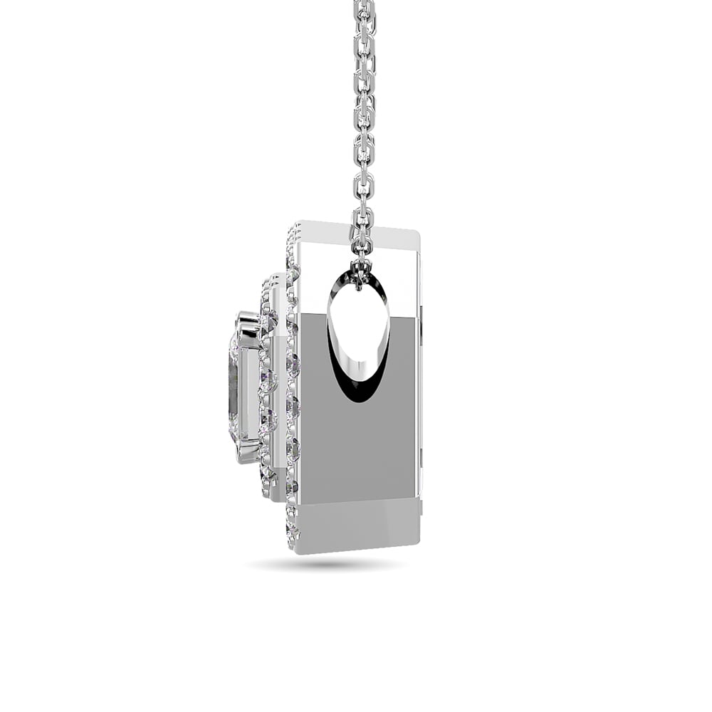 Diamond Emerald Cut Double Halo Pendant 3/8 Ct.tw in 14K White Gold