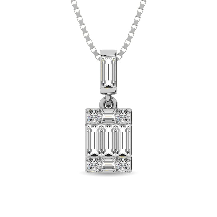 Diamond 1/6 Ct.Tw. Round and Baguette Fashion Pendant in 14K White Gold