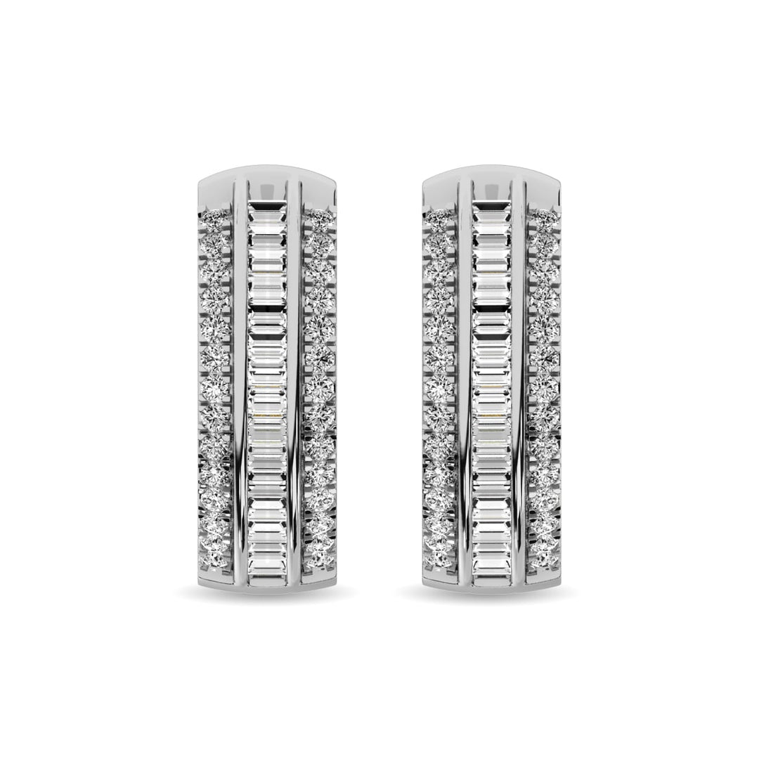 Diamond 1/3 Ct.Tw. Round and Baguette Hoop Earrings in 10K White Gold