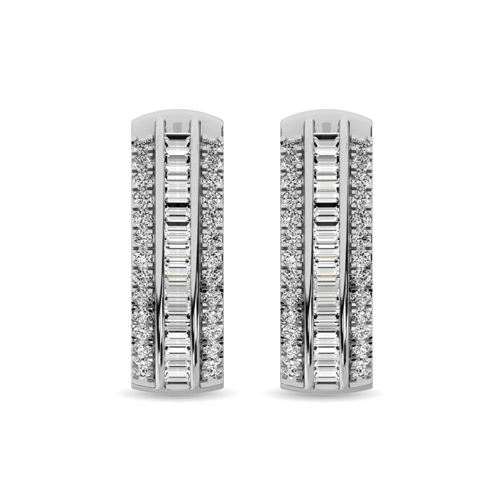 Diamond 1/3 Ct.Tw. Round and Baguette Hoop Earrings in 10K White Gold