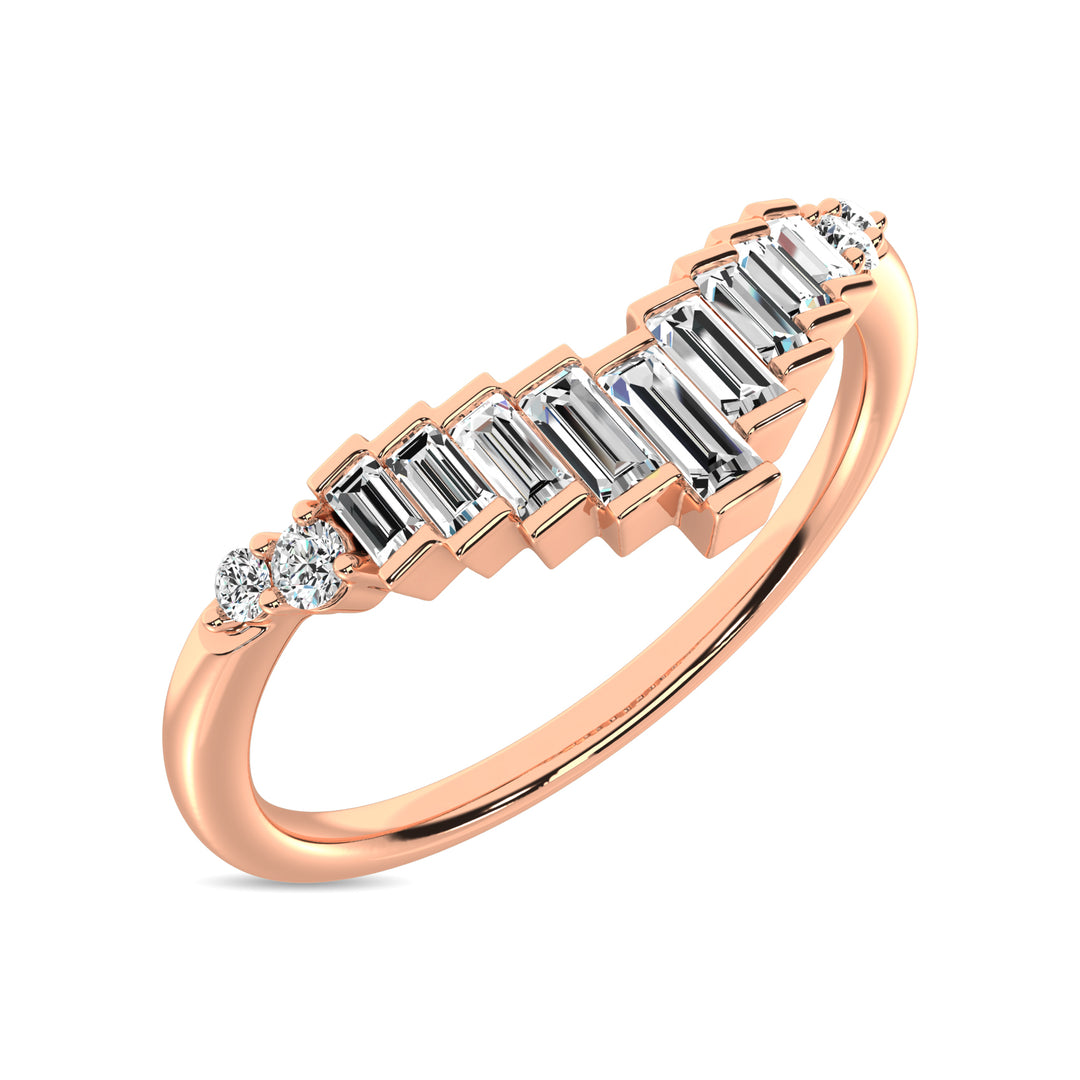 Diamond 1/5 Ct.tw Round and Baguette Chevron Band  in 10K Rose Gold