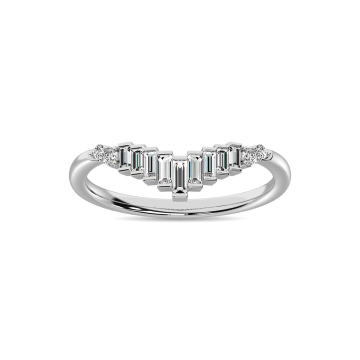 Diamond 1/5 Ct.tw Round and Baguette Chevron Band  in 10K White Gold