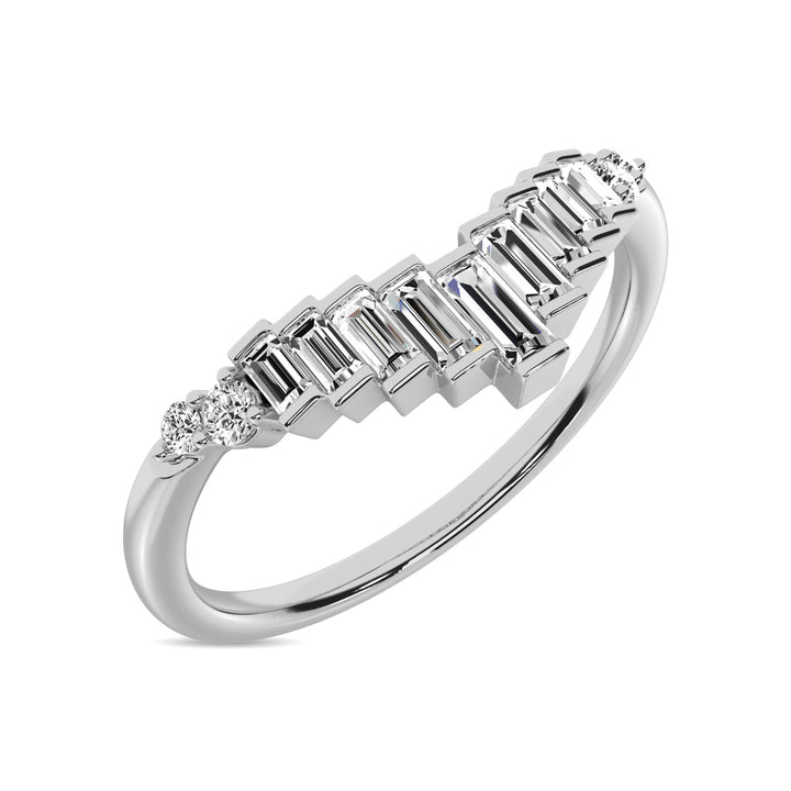 Diamond 1/5 Ct.tw Round and Baguette Chevron Band  in 10K White Gold