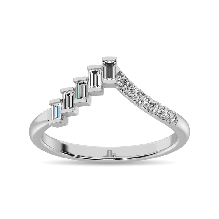 Diamond 1/4 Ct.tw Round and Baguette Band  in 10K White Gold