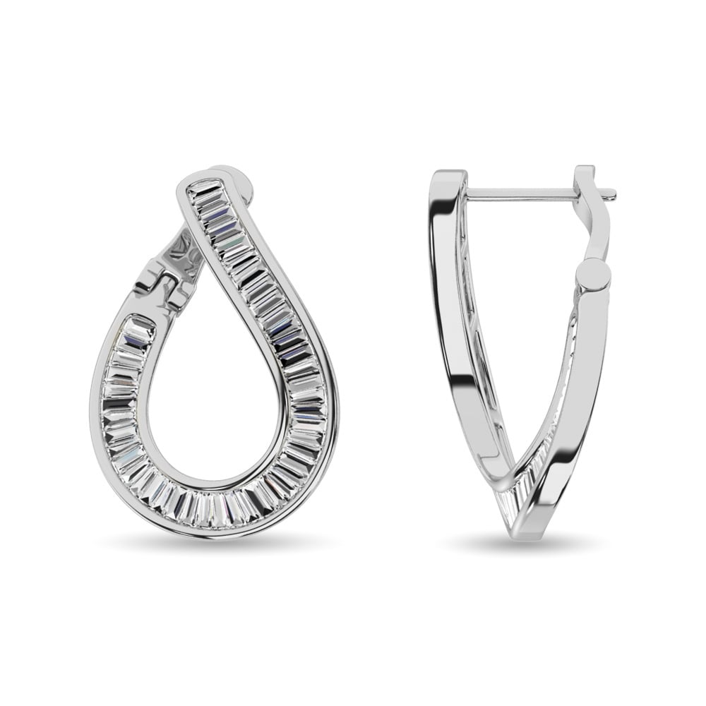 Diamond 1 1/2 Ct.Tw. Baguette Hoop Earrings in 14K White Gold