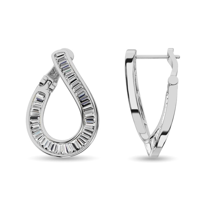 Diamond 1 1/2 Ct.Tw. Baguette Hoop Earrings in 14K White Gold