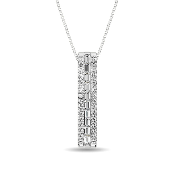 Diamond 1/4 Ct.Tw. Round and Baguette Fashion Pendant in 10K White Gold