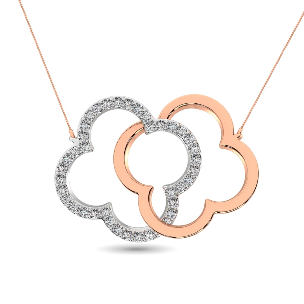 Diamond 1/6 Ct.tw Symatrical Flower Necklace  in 10K Rose and White Gold