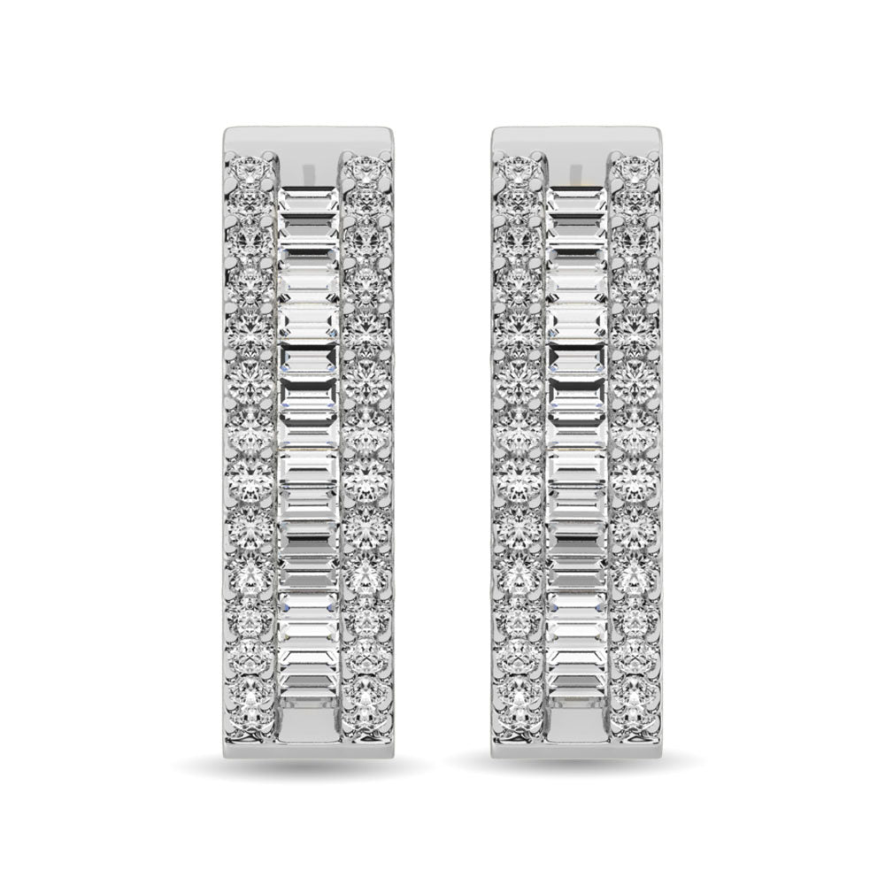 Diamond 1 7/8 Ct.Tw. Round and Baguette Hoop Earrings in 14K White Gold