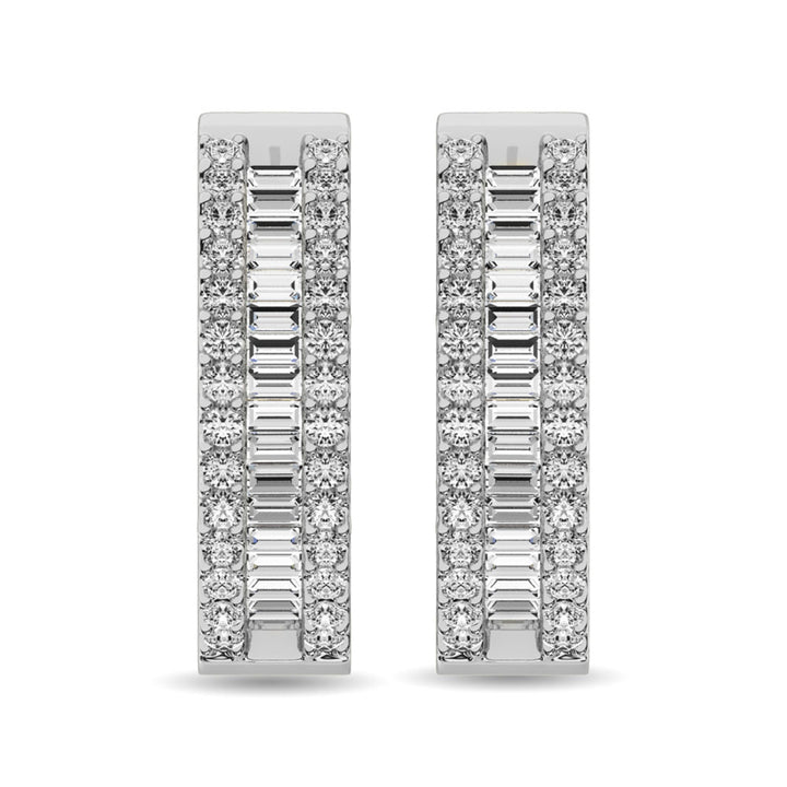 Diamond 1 7/8 Ct.Tw. Round and Baguette Hoop Earrings in 14K White Gold