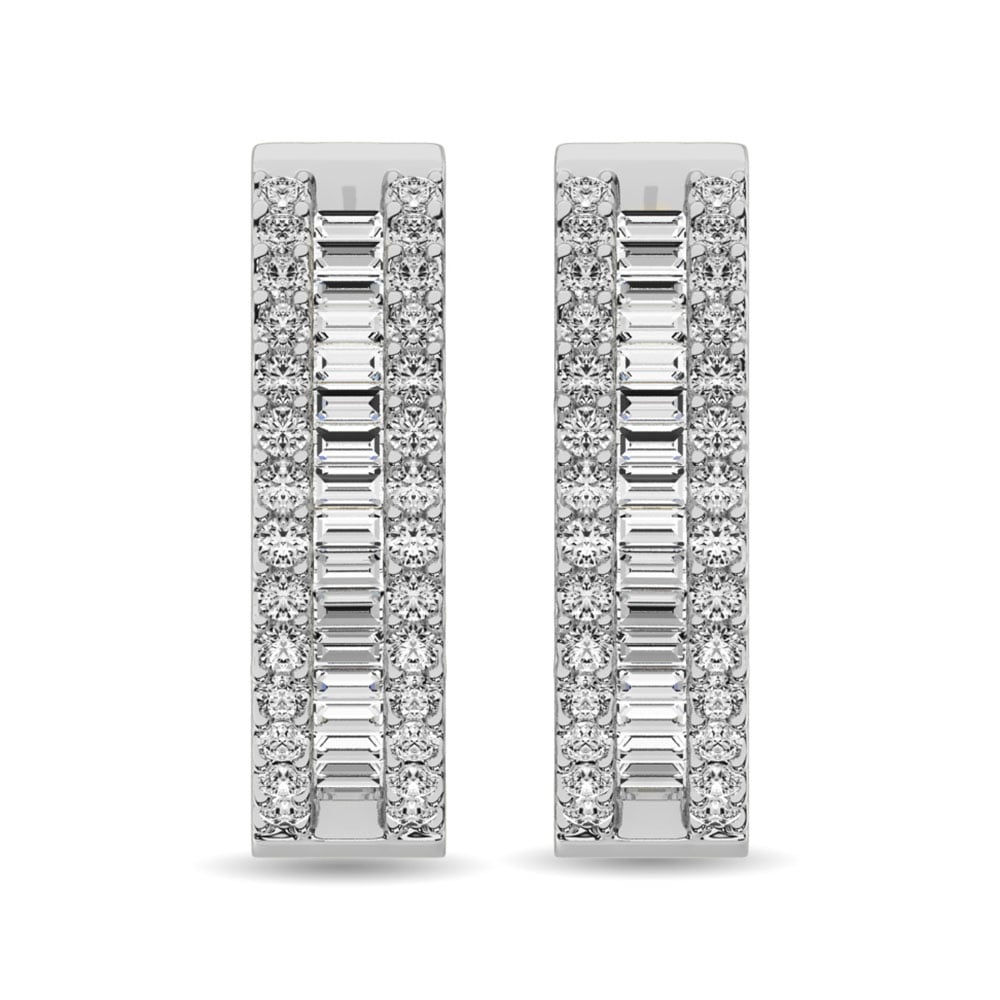 Diamond 4 1/20 Ct.Tw. Round and Baguette Hoop Earrings in 14K White Gold