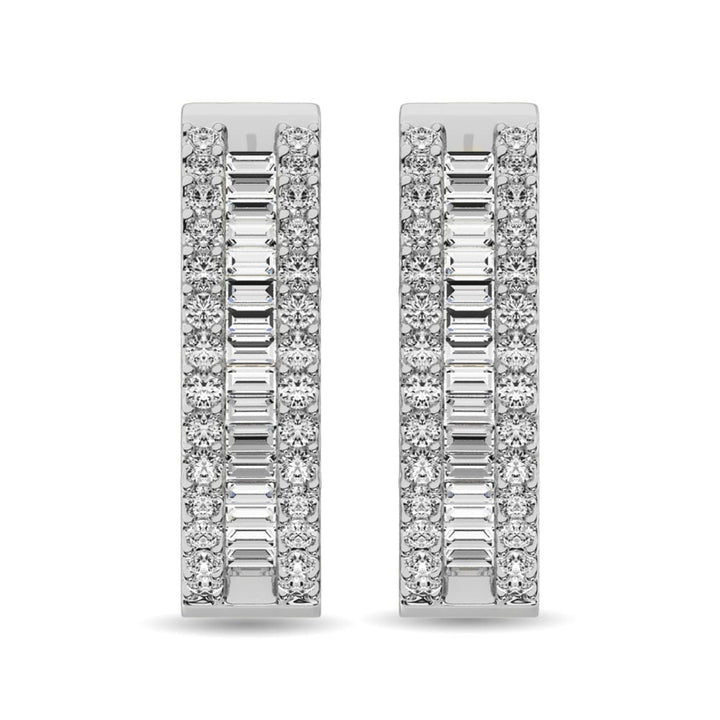 Diamond 4 1/20 Ct.Tw. Round and Baguette Hoop Earrings in 14K White Gold