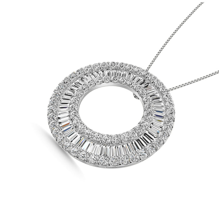 Diamond 1 Ct.Tw. Circle Round and Straight Baguette Fashion Pendant in 14K White Gold