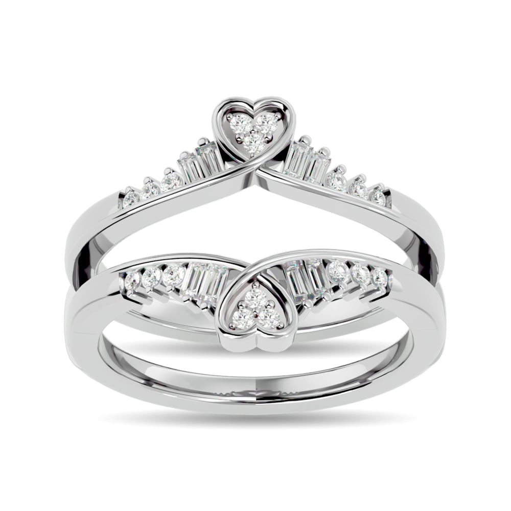 Diamond 1/4 Ct.tw Round and Tapper Guard Ring  in 14K White Gold