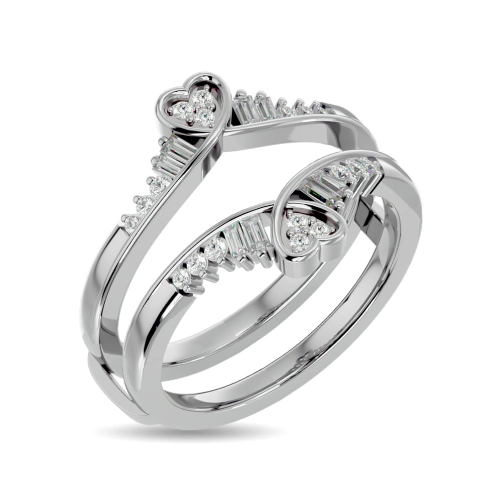 Diamond 1/4 Ct.tw Round and Tapper Guard Ring  in 14K White Gold