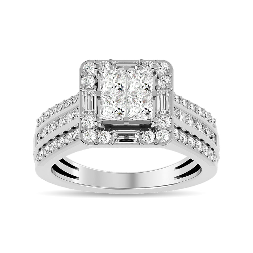 Diamond 1 1/2 Ct.tw Princess Head Engagement Ring in 14K White Gold