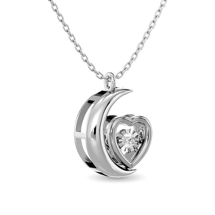 Diamond Shimmering Moon and Heart Pendant 1/20 Ct.tw in Sterling Silver
