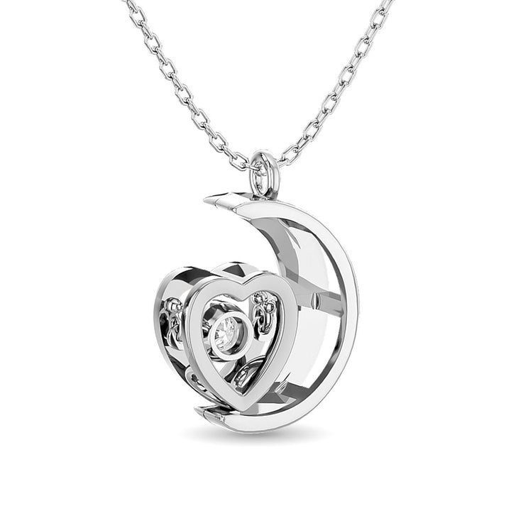 Diamond Shimmering Moon and Heart Pendant 1/20 Ct.tw in Sterling Silver
