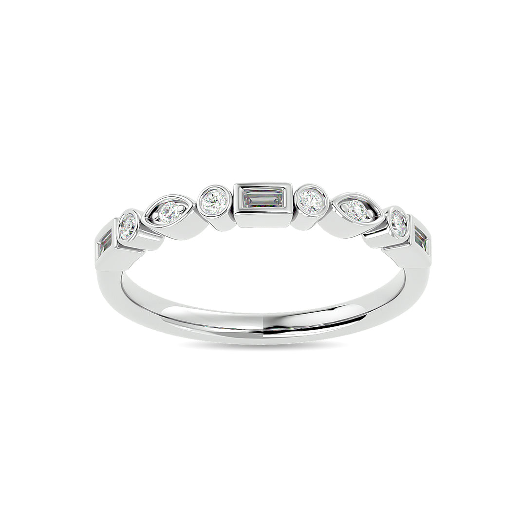 Diamond 1/5 Ct.tw Round and Straight Baguette Stackable Ring  in 14K White Gold