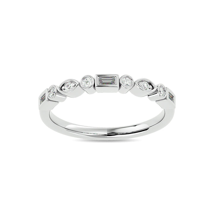 Diamond 1/5 Ct.tw Round and Straight Baguette Stackable Ring  in 14K White Gold