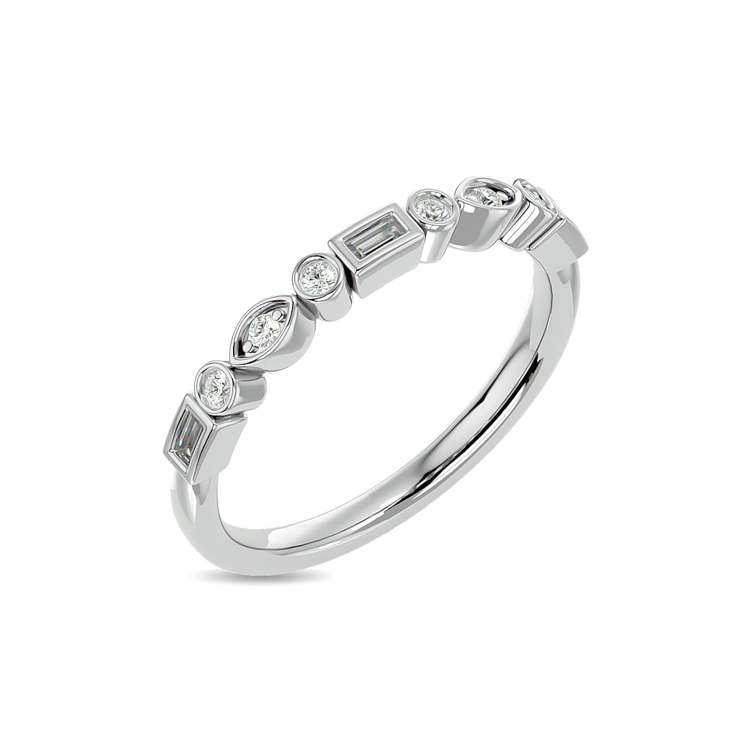 Diamond 1/5 Ct.tw Round and Straight Baguette Stackable Ring  in 14K White Gold