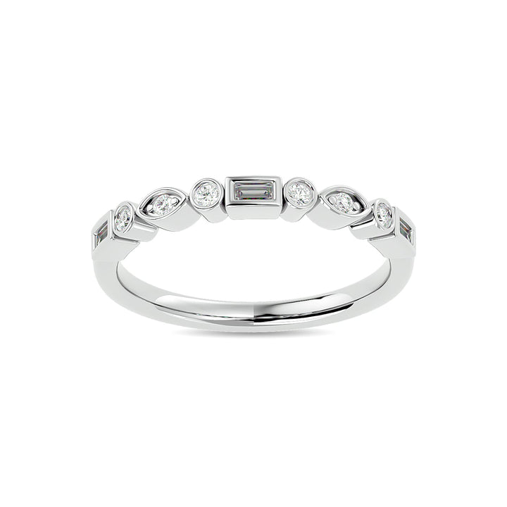 Diamond 1/5 ct tw Round and Straight Baguette Stackable Ring  in 14K White Gold