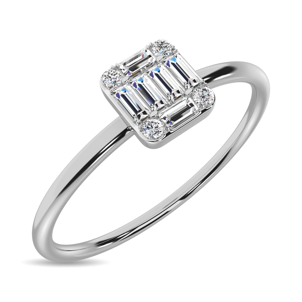 Diamond 1/10 Ct.tw Round and Baguette Cut Ring in 10K White Gold