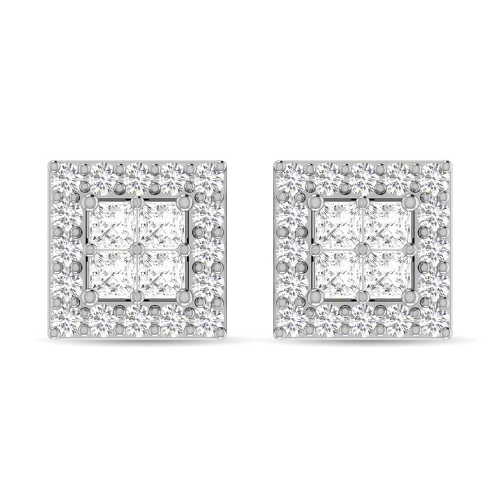 Diamond 1/3 Ct.Tw. Round and Princess Fashion Earrings in 14K White Gold