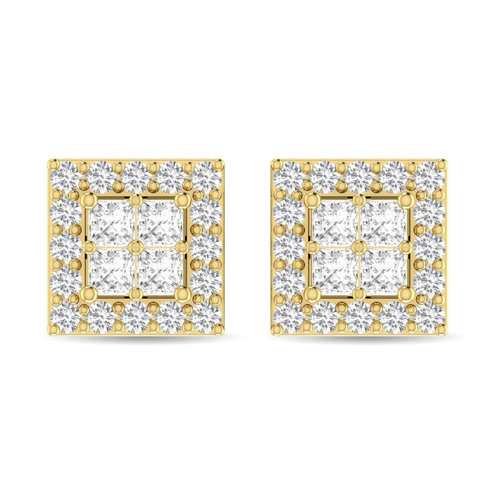 Diamond 3/4 Ct.Tw. Round and Princess Fashion Earrings in 14K Yellow Gold