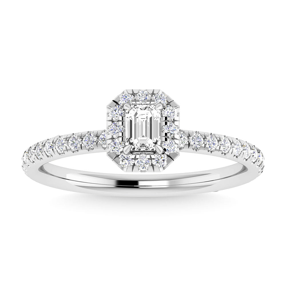Diamond 3/4 Ct.Tw. Center Emerald Engagement Ring in 14K White Gold