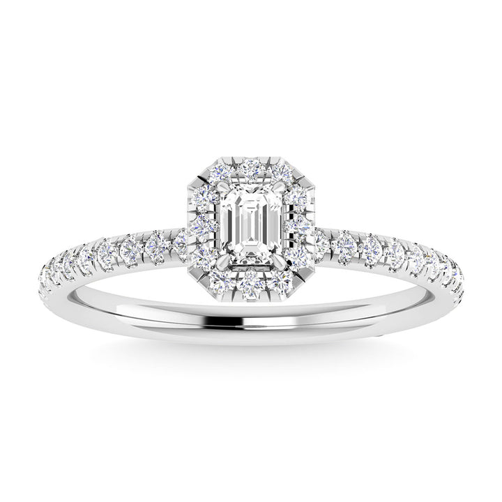 Diamond 3/4 Ct.Tw. Center Emerald Engagement Ring in 14K White Gold