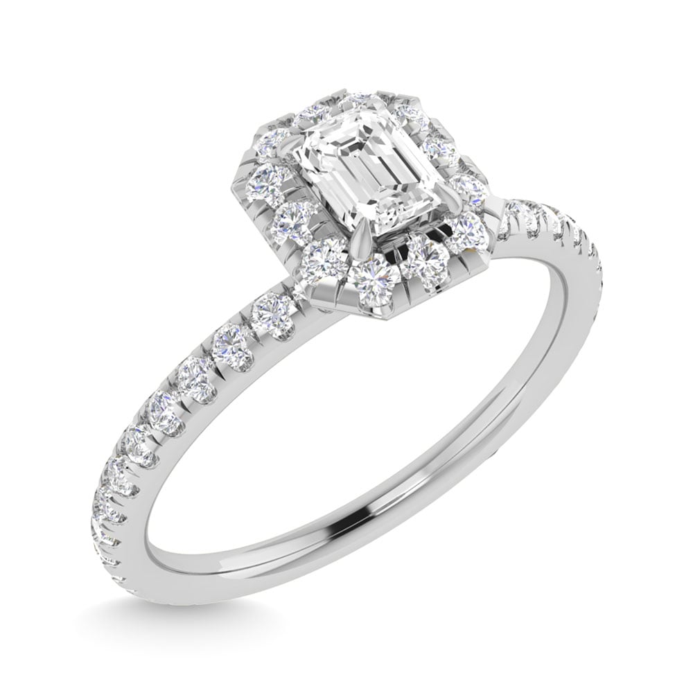 Diamond 3/4 Ct.Tw. Center Emerald Engagement Ring in 14K White Gold