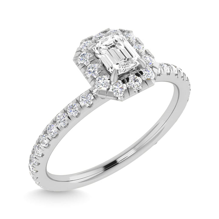 Diamond 3/4 Ct.Tw. Center Emerald Engagement Ring in 14K White Gold