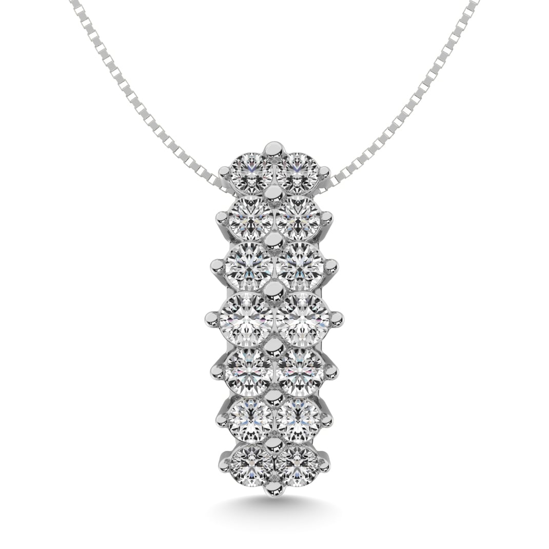 Diamond 1 1/2 Ct.tw Round Cut Pyramid Pendant in 14K White Gold
