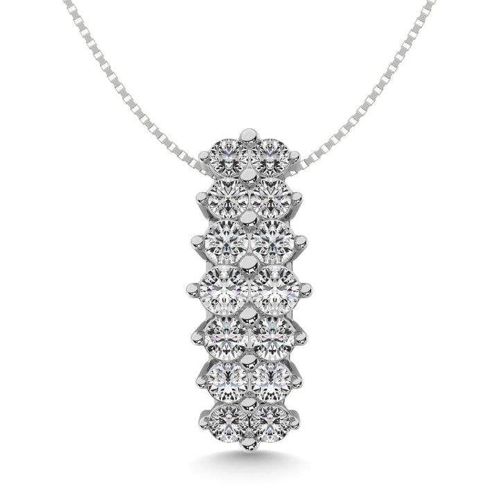 Diamond 1 1/2 Ct.tw Round Cut Pyramid Pendant in 14K White Gold
