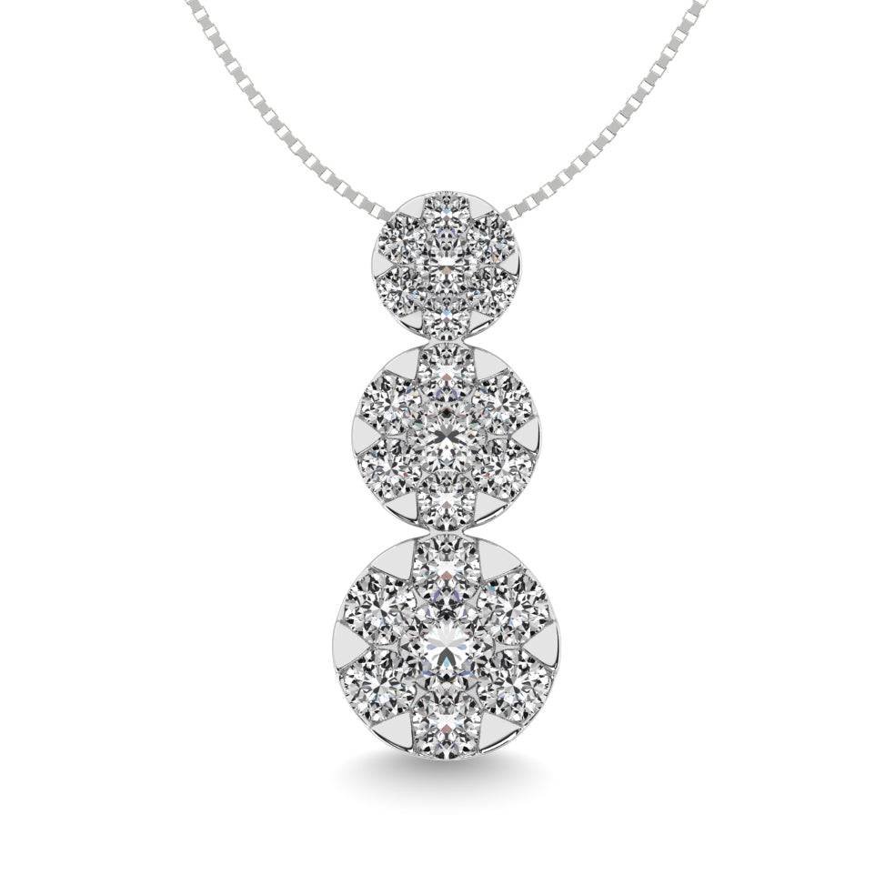 Diamond 1 1/3 Ct.tw Three Stone Flower Pendant in 14K White Gold