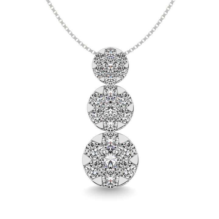 Diamond 1 1/3 Ct.tw Three Stone Flower Pendant in 14K White Gold