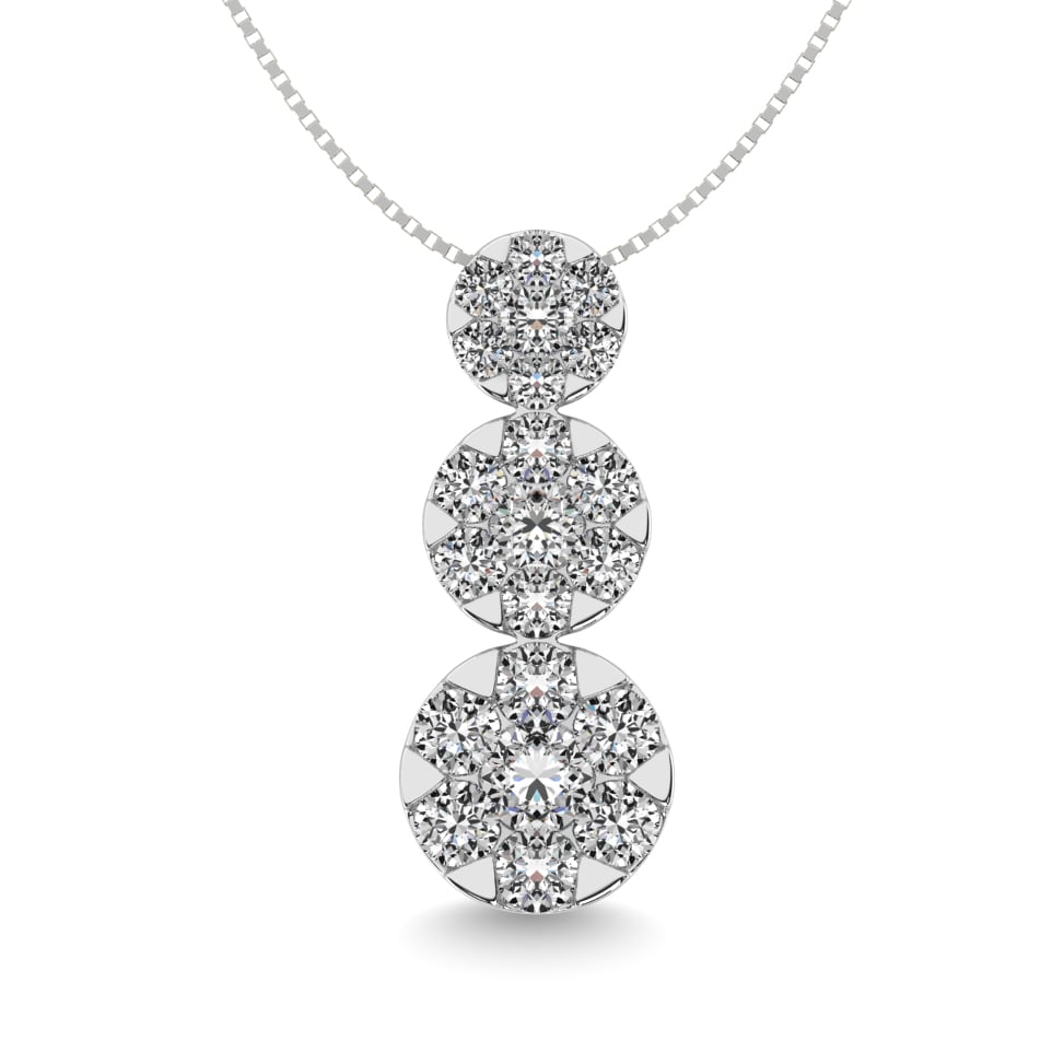 Diamond 3/4 Ct.tw Three Stone Flower Pendant in 14K White Gold