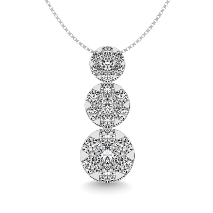 Diamond 3/4 Ct.tw Three Stone Flower Pendant in 14K White Gold