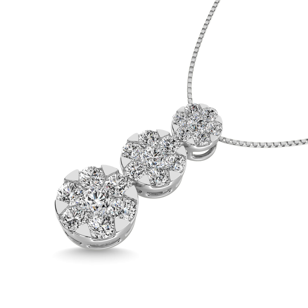 Diamond 1 3/4 Ct.tw Three Stone Flower Pendant in 14K White Gold