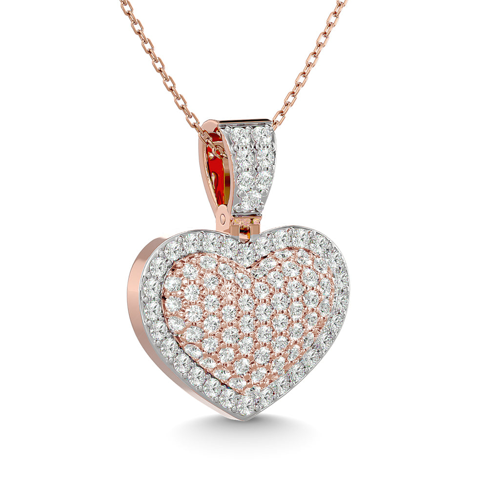 Diamond 1 1/2 Ct.tw Heart Pendant in 10K Pink Gold With White Gold Touch