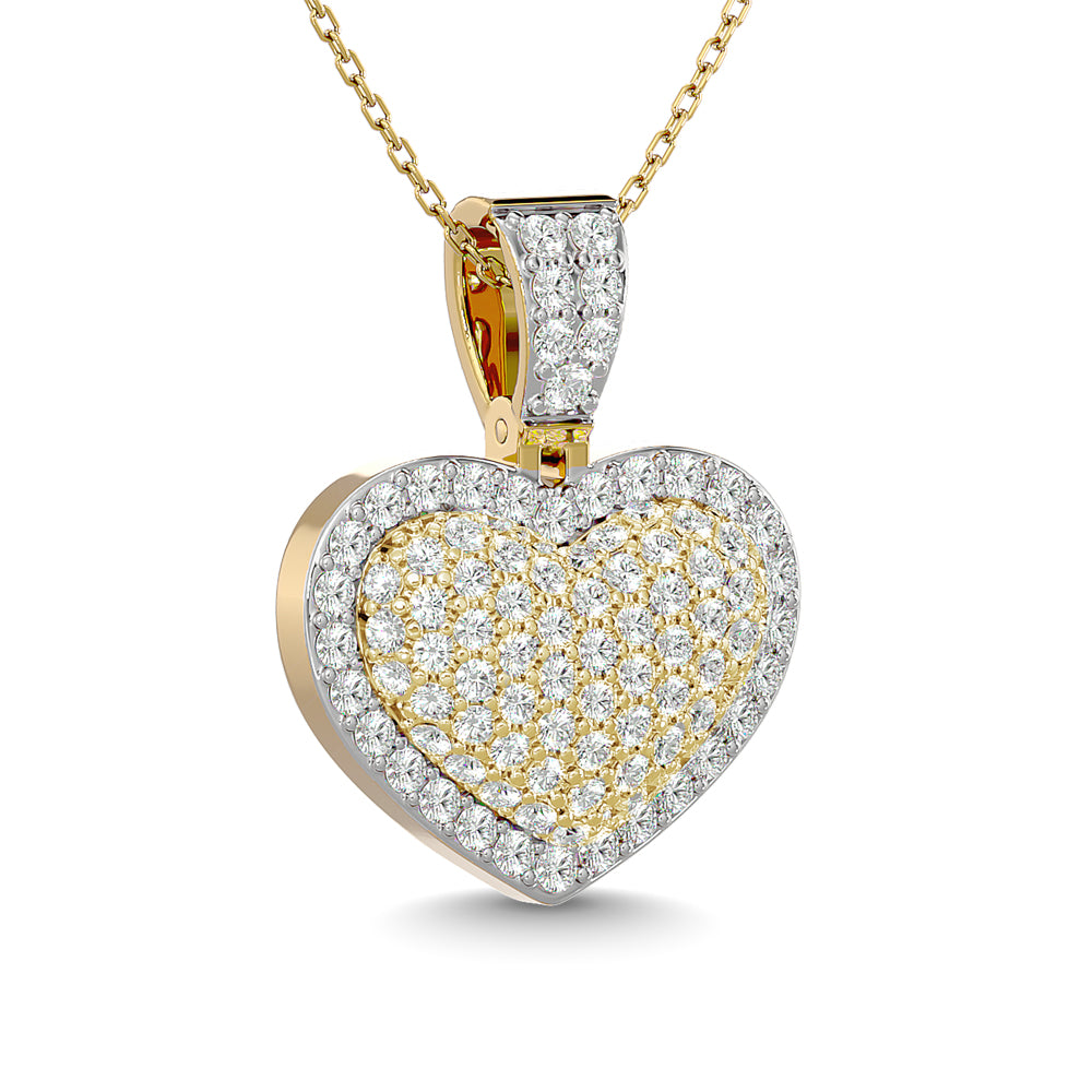Diamond 1 1/2 Ct.tw Heart Pendant in 10K Yellow Gold With White Gold Touch