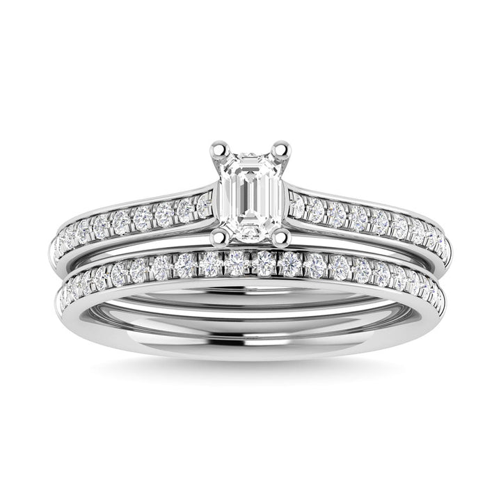 Diamond 3/4 Ct.Tw. Emerald Shape Bridal Ring in 14K White Gold