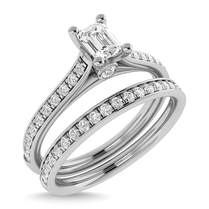 Diamond 3/4 Ct.Tw. Emerald Shape Bridal Ring in 14K White Gold