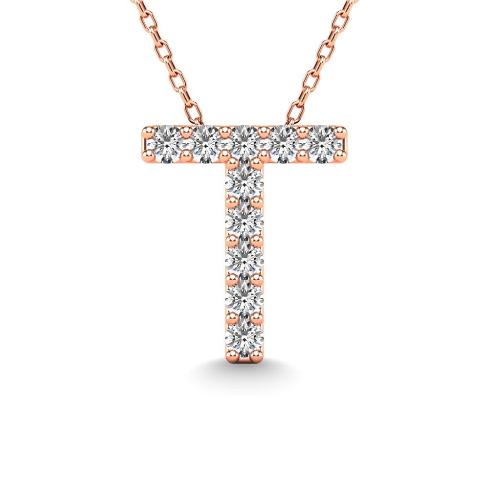 Diamond 1/10 Ct.Tw. Letter T Pendant in 14K Rose Gold