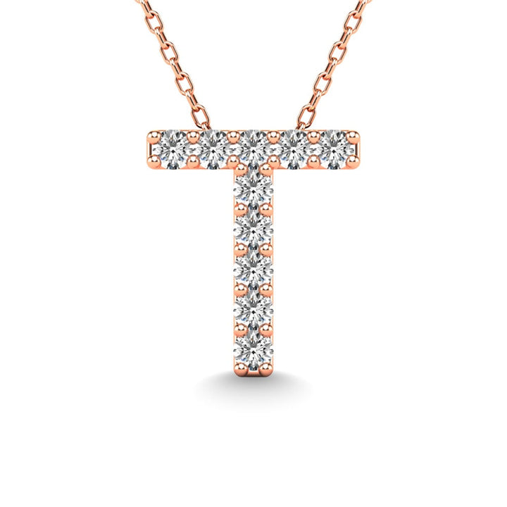 Diamond 1/10 Ct.Tw. Letter T Pendant in 14K Rose Gold