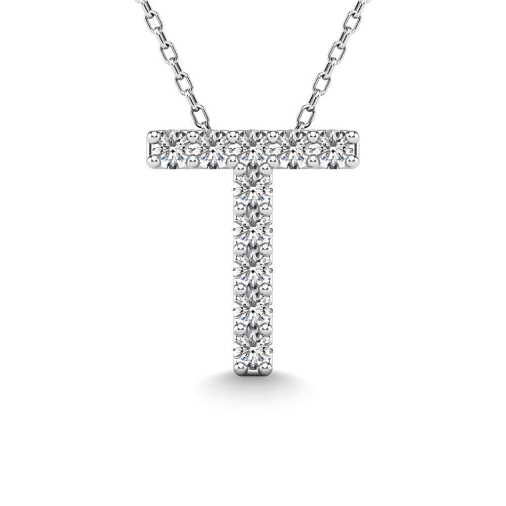 Diamond 1/10 Ct.Tw. Letter T Pendant in 14K White Gold