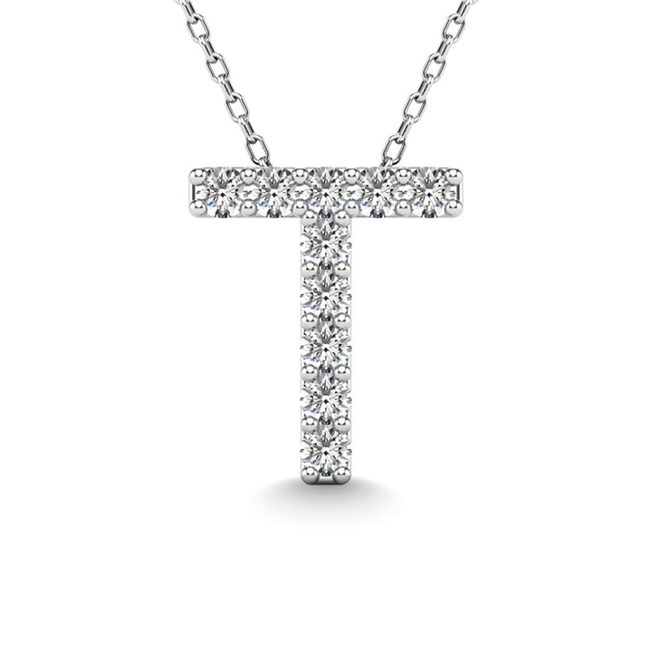 Diamond 1/10 Ct.Tw. Letter T Pendant in 14K White Gold